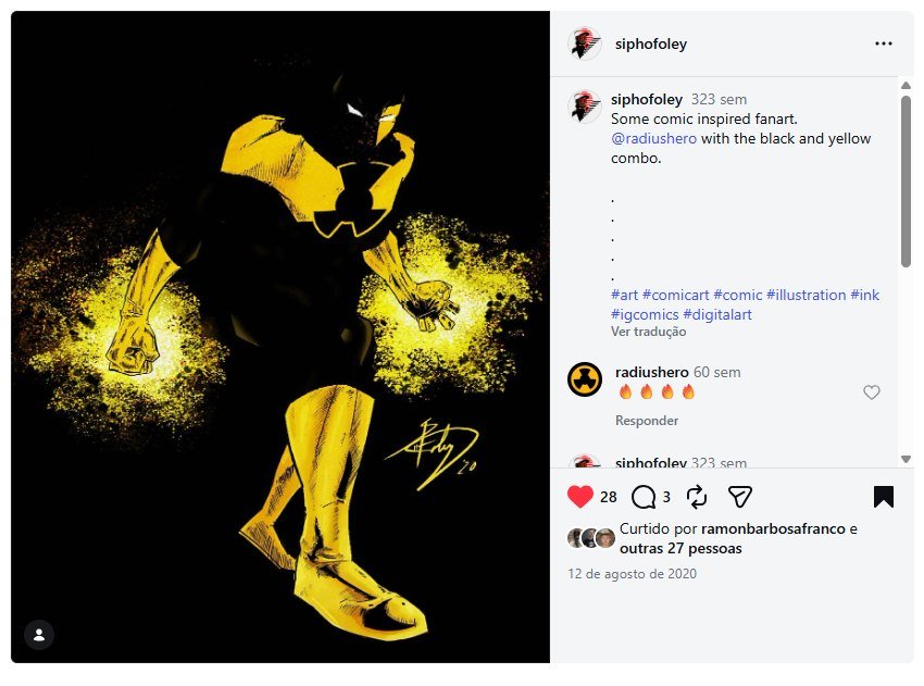 Sipho Foley's Instagram post with Radius fan art, August 12, 2020